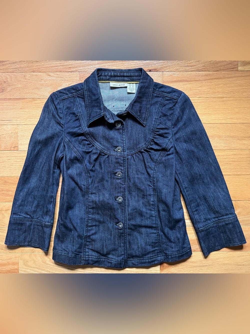 DKNY Jean Jacket Women’s Denim Blazer, 3/4 Length Sleeves, Size XS